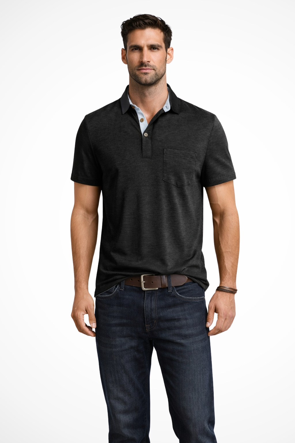 Joey | Men Contrast Collar Short Sleeve Polo Shirt with Pocket