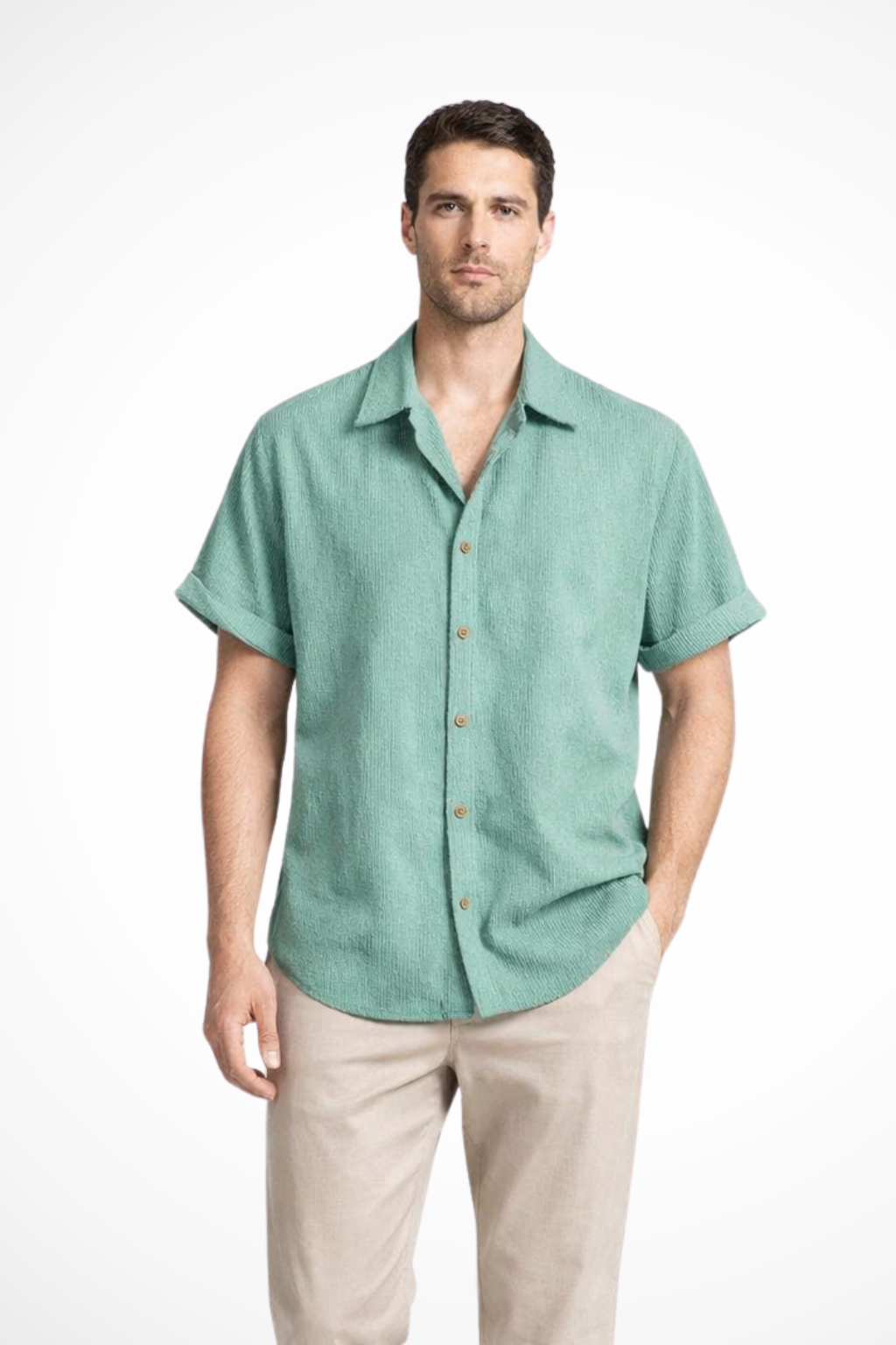 Bennett | Men Textured Short Sleeve Button Down Camp Collar Shirt