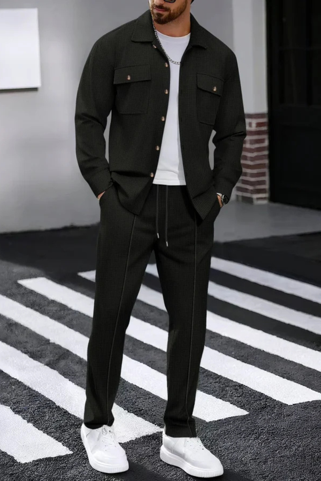 Tanner | Men Long Sleeve Chest Pocket Overshirt and Straight Leg Trousers Set
