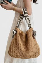Briar | Women Woven Straw Contrast Strap Shoulder Tote Bag