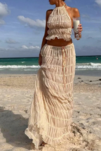 Cora | Women Ruched Halter Top and Maxi Skirt 2 Piece Set
