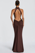 Valentina | Women High Neck Backless Ruched Wedding Guest Maxi Dress