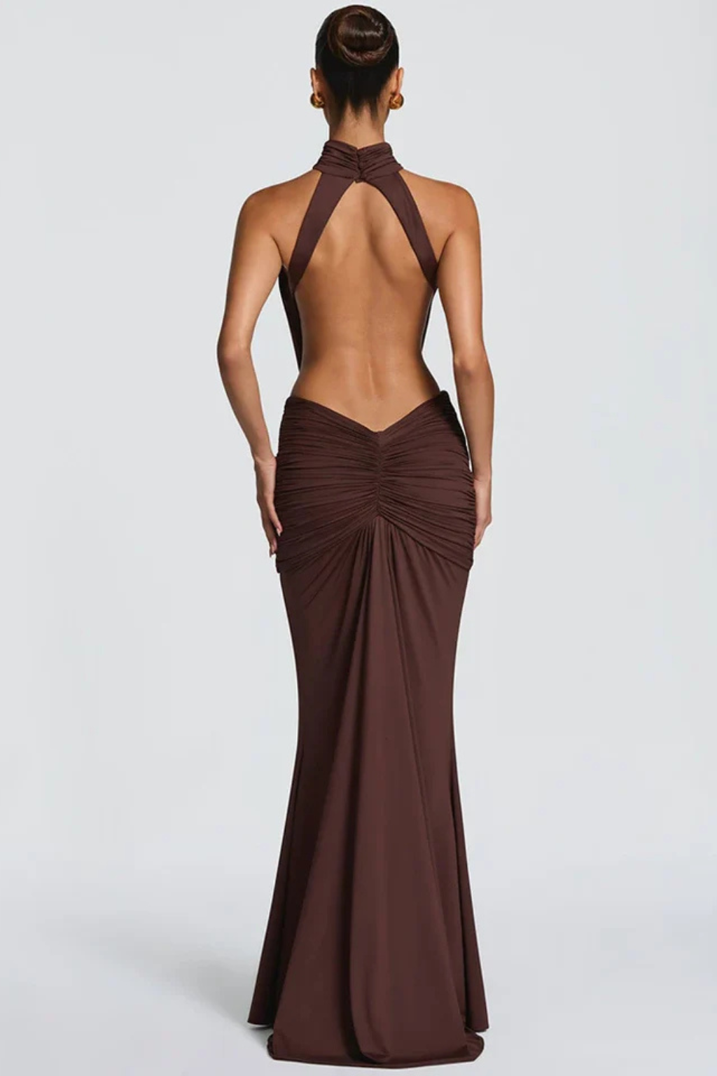 Valentina | Women High Neck Backless Ruched Wedding Guest Maxi Dress
