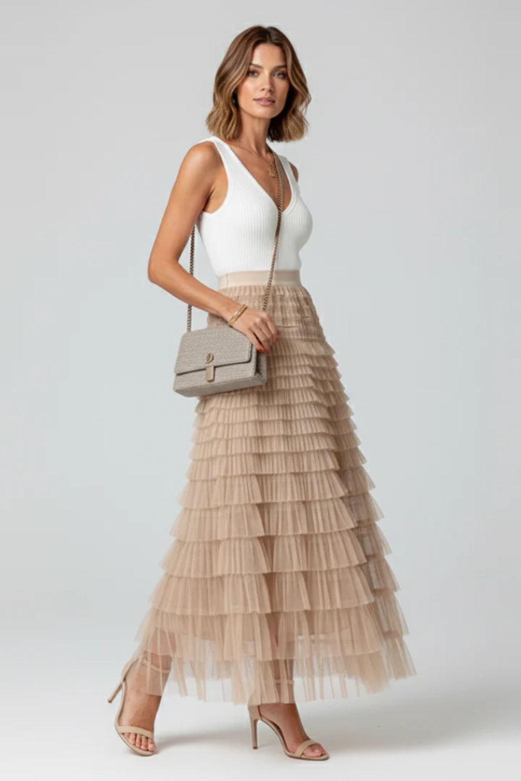 Emmeline | Women Layered Tulle Tiered Midi Skirt