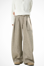 Ledger | Men High Waist Pleated Wide Leg Trousers with Adjustable Belt