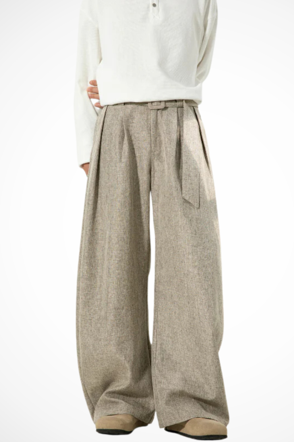 Ledger | Men High Waist Pleated Wide Leg Trousers with Adjustable Belt