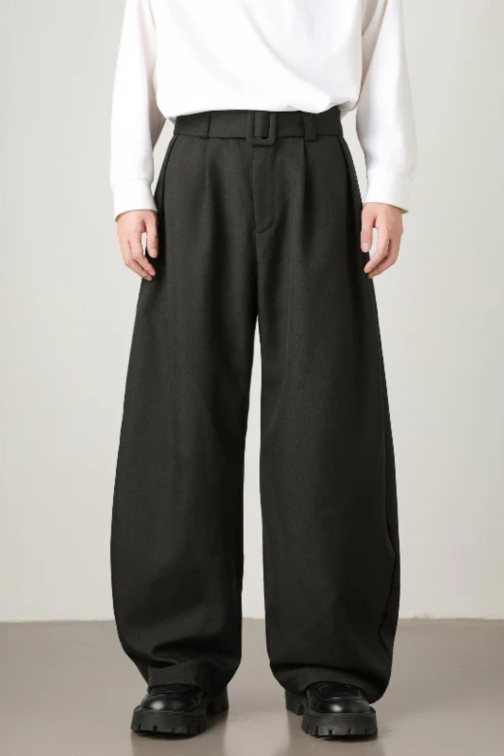 Ledger | Men High Waist Pleated Wide Leg Trousers with Adjustable Belt