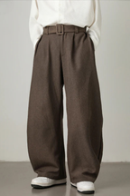 Ledger | Men High Waist Pleated Wide Leg Trousers with Adjustable Belt
