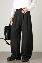 Ledger | Men High Waist Pleated Wide Leg Trousers with Adjustable Belt