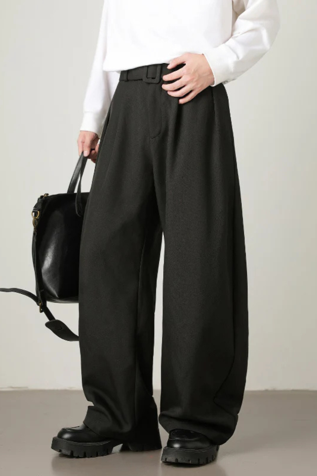 Ledger | Men High Waist Pleated Wide Leg Trousers with Adjustable Belt
