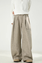 Ledger | Men High Waist Pleated Wide Leg Trousers with Adjustable Belt