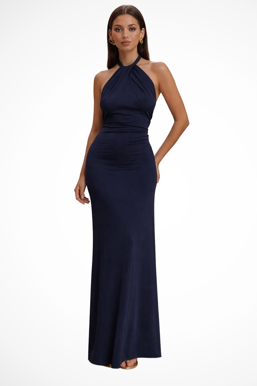 Celeste | Women Halter Neck Twisted Knot Open Back Bodycon Wedding Guest Maxi Dress