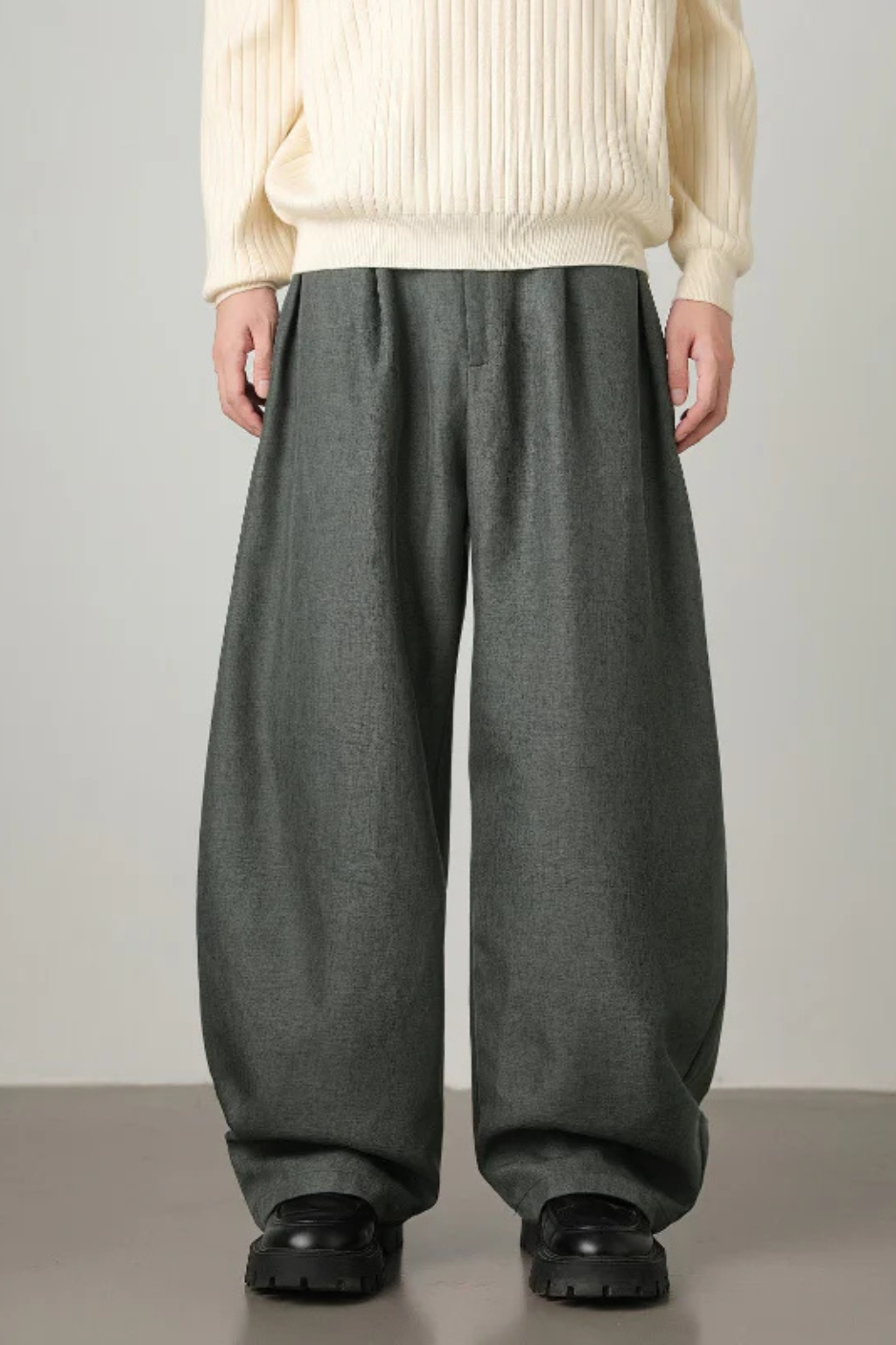 Ledger | Men High Waist Pleated Wide Leg Trousers with Adjustable Belt