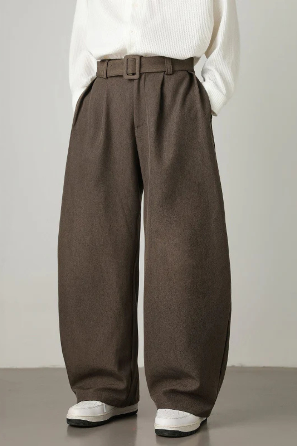 Ledger | Men High Waist Pleated Wide Leg Trousers with Adjustable Belt