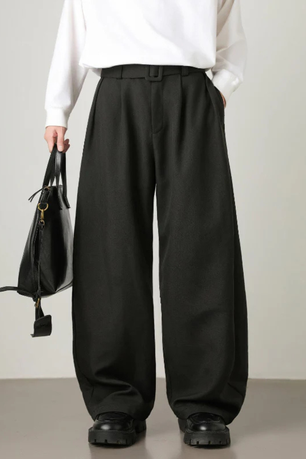 Ledger | Men High Waist Pleated Wide Leg Trousers with Adjustable Belt