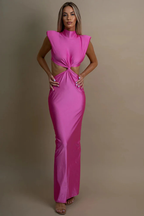 Solenne | Women High Neck Sleeveless Twisted Cut Out Bodycon Maxi Dress
