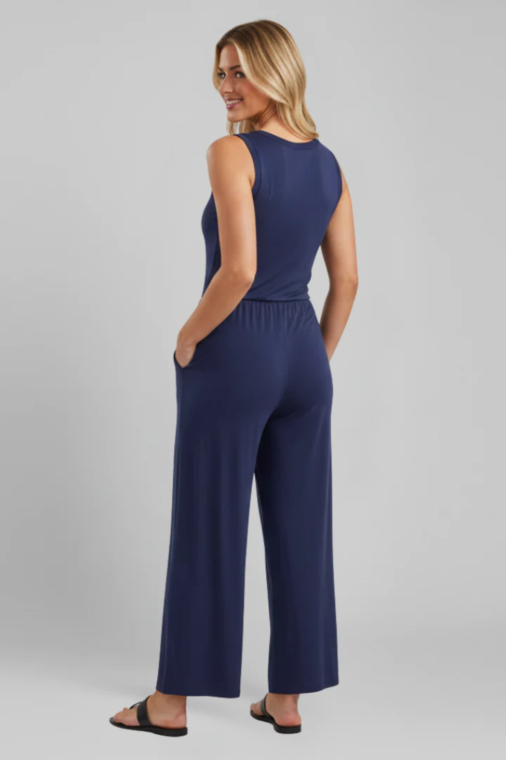 Blythe | Women Sleeveless Round Neck Wide Leg Jumpsuit with Pockets