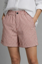 Ada | Women Striped High Waist Tailored Shorts with Button Detail