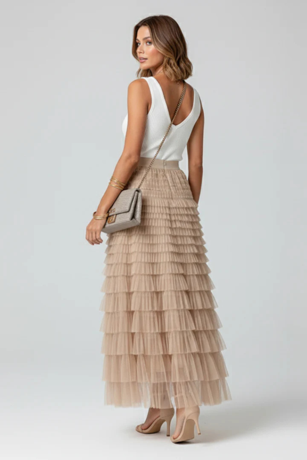 Emmeline | Women Layered Tulle Tiered Midi Skirt