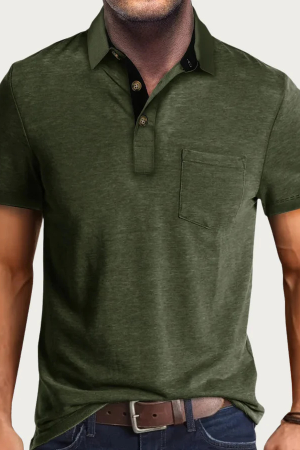 Joey | Men Contrast Collar Short Sleeve Polo Shirt with Pocket