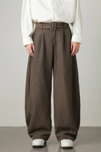 Ledger | Men High Waist Pleated Wide Leg Trousers with Adjustable Belt