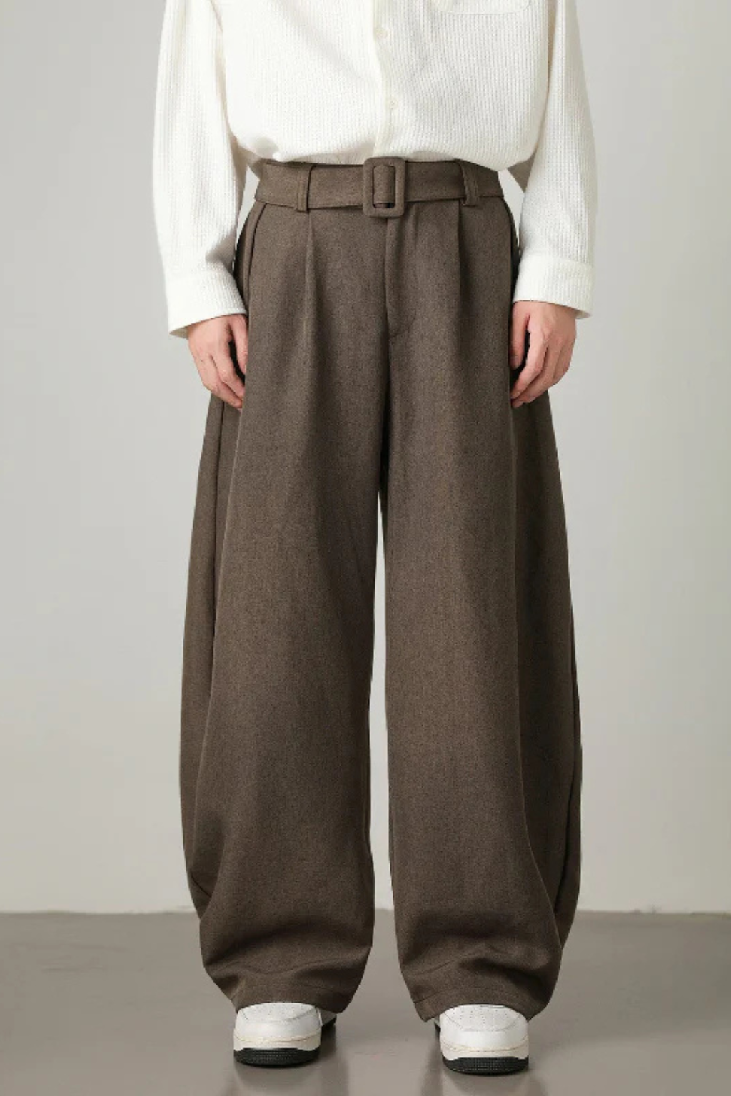 Ledger | Men High Waist Pleated Wide Leg Trousers with Adjustable Belt