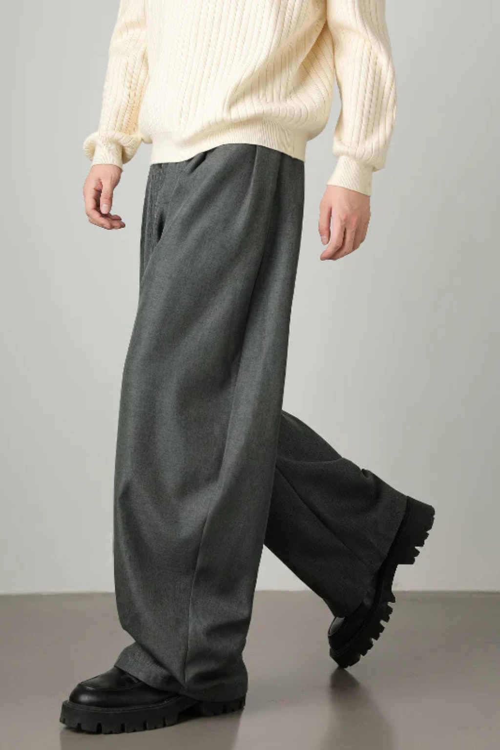 Ledger | Men High Waist Pleated Wide Leg Trousers with Adjustable Belt