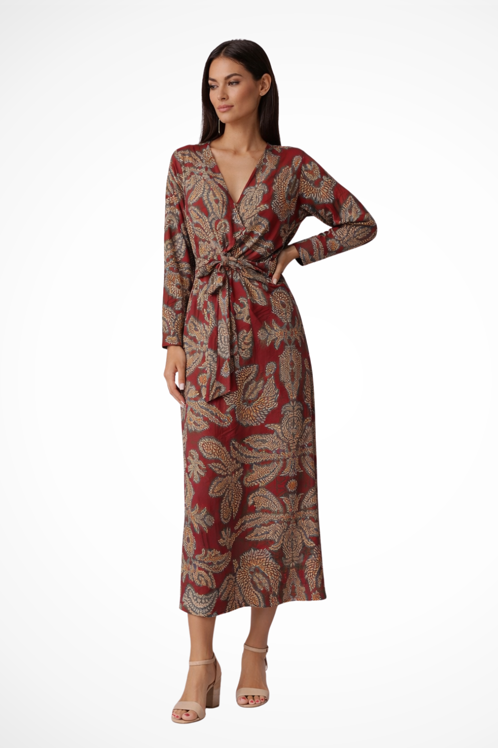 Aria | Women Wedding Guest Tie Waist Maxi Dress with Long Sleeves