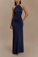 Celeste | Women Halter Neck Twisted Knot Open Back Bodycon Wedding Guest Maxi Dress