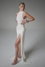 Cosima | Women High Neck Sleeveless Wedding Guest Maxi Dress with Side Split