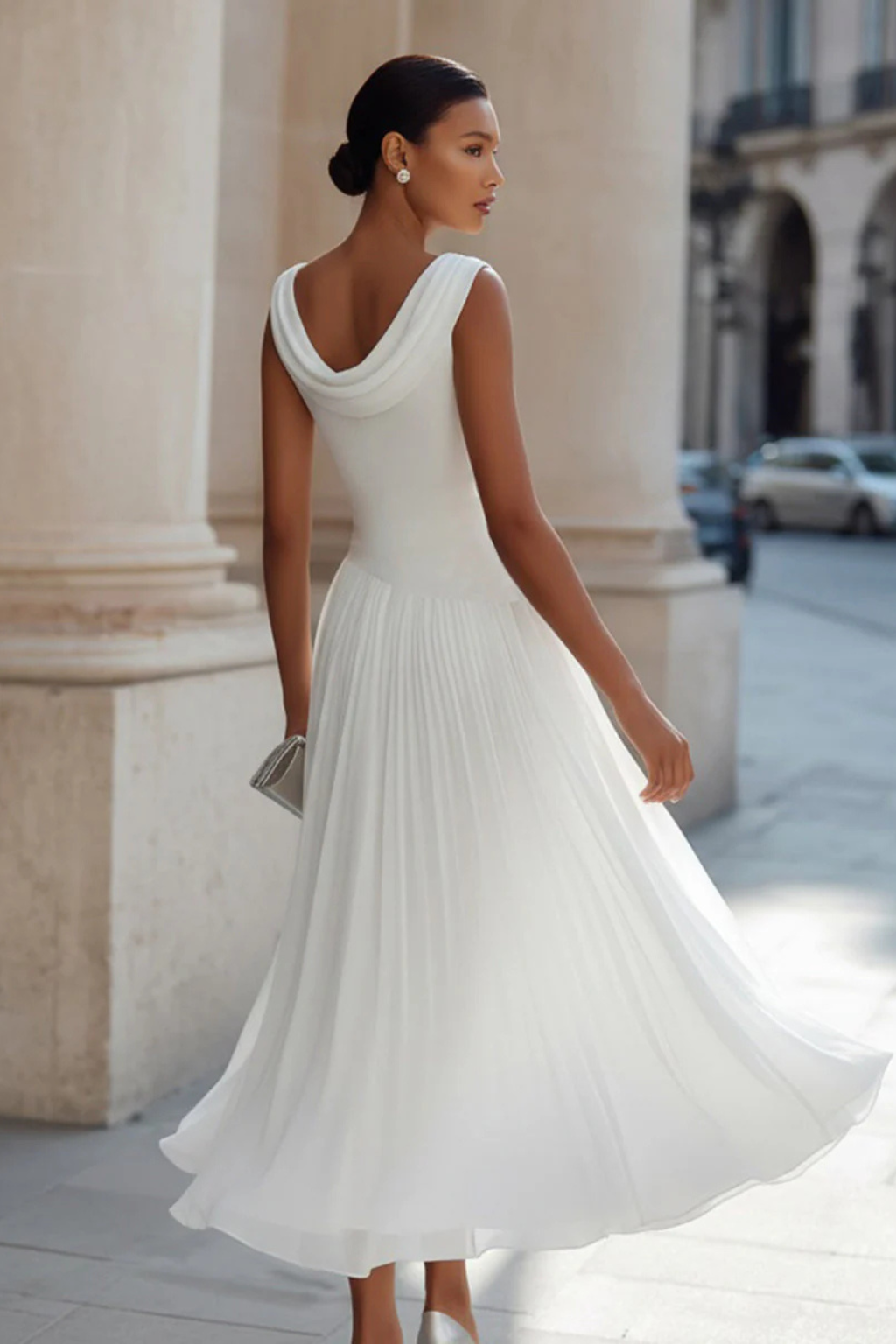 Vivienne | Women Draped Pleated Wedding Guest Midi Dress