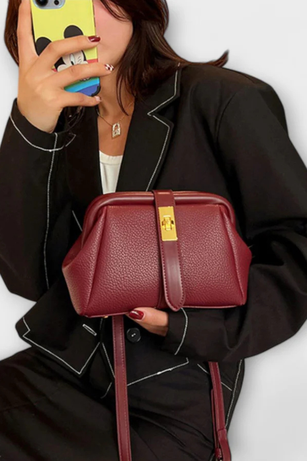 Joanna | Women Structured Mini Top Handle Crossbody Bag with Gold Clasp