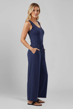 Blythe | Women Sleeveless Round Neck Wide Leg Jumpsuit with Pockets