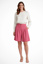 Verity | Women High Waist Pleated Tailored Bermuda Shorts