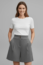 Winnie | Women High Waist Button Front Pleated Tailored Bermuda Shorts