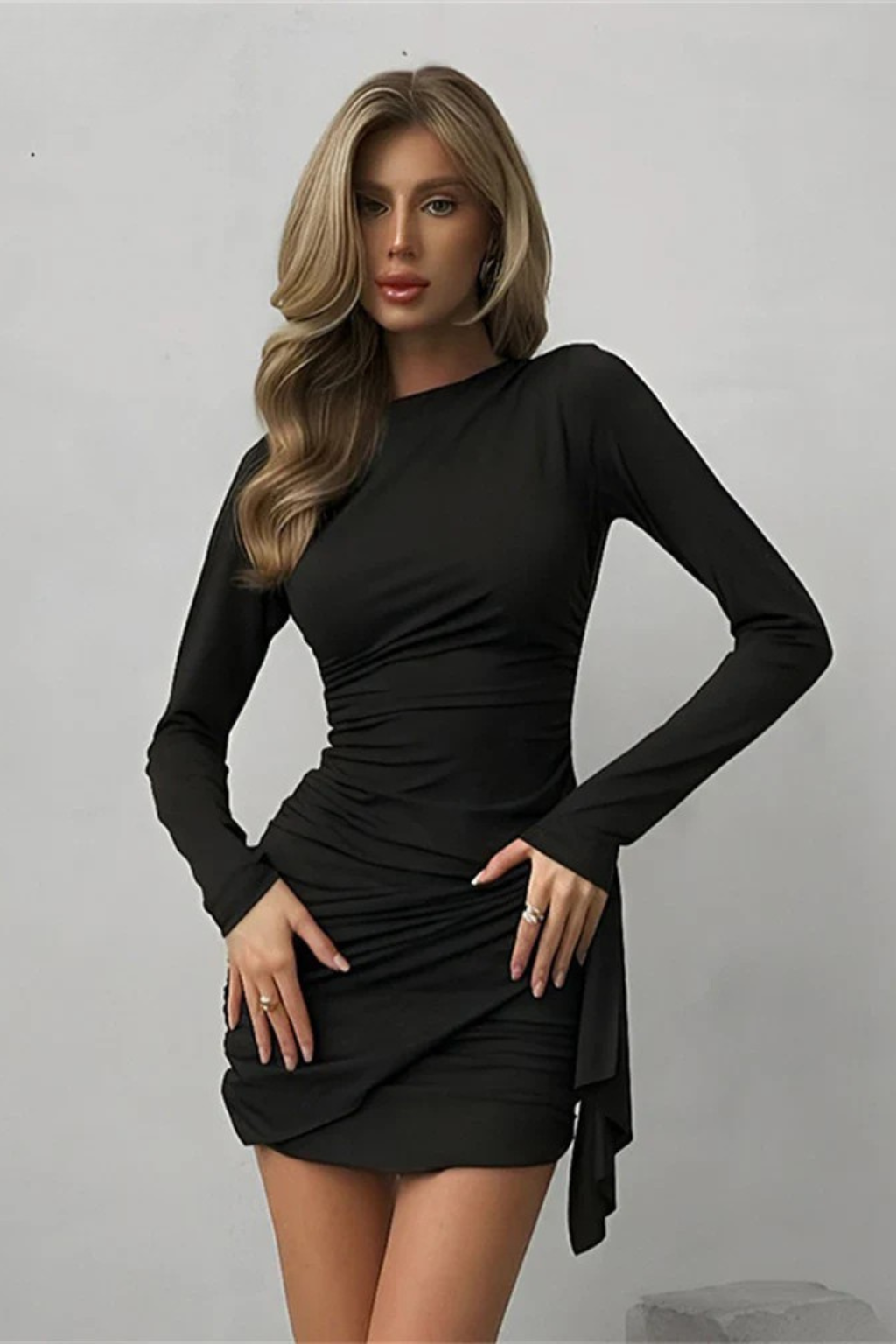 Maisie | Women Long Sleeve Ruched Wrap Summer Wedding Guest Mini Dress