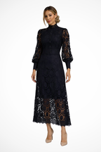 Mathilde | Women Lace Long Sleeve High Neck Wedding Guest Midi Dress