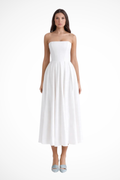 Everly | Women Strapless Corset Midi Dress with Flared Skirt