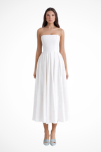 Everly | Women Strapless Corset Midi Dress with Flared Skirt