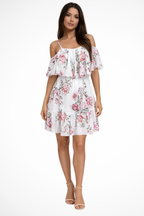 Lila | Women Off Shoulder Floral Chiffon Ruffle Mini Boho Dress