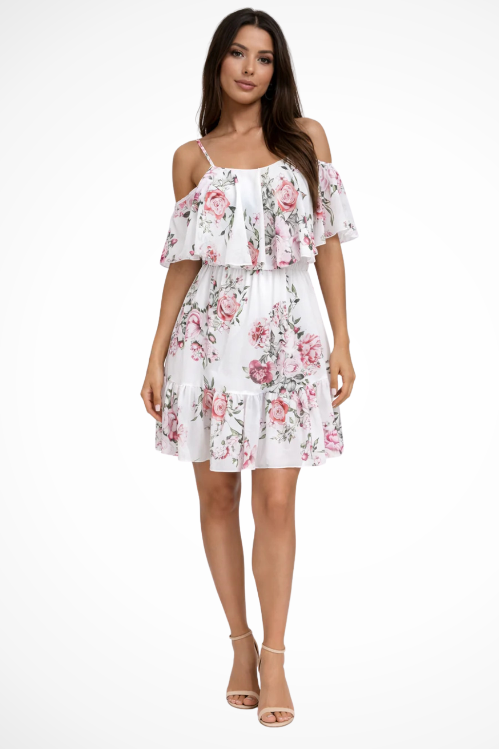 Lila | Women Off Shoulder Floral Chiffon Ruffle Mini Boho Dress