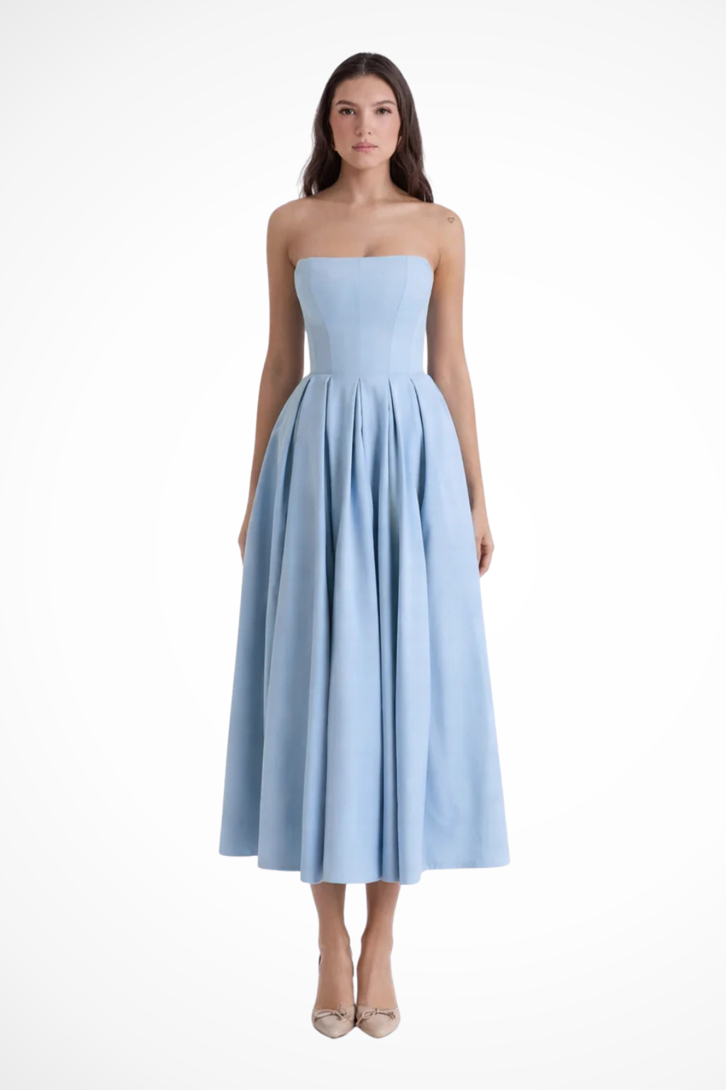 Everly | Women Strapless Corset Midi Dress with Flared Skirt
