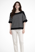 Tilda | Women Oversized Round Neck Half Sleeve Striped Shirt