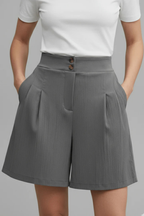 Winnie | Women High Waist Button Front Pleated Tailored Bermuda Shorts