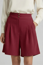 Verity | Women High Waist Pleated Tailored Bermuda Shorts