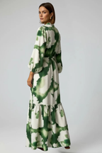 Thea | Women Long Sleeve V Neck Printed Tiered Maxi Dress