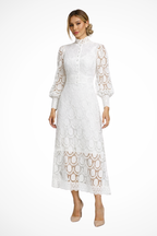 Mathilde | Women Lace Long Sleeve High Neck Wedding Guest Midi Dress
