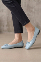 Millicent | Women Quilted Square Toe Bow Detail Ballet Flats