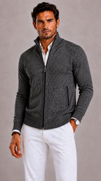 Lunelle | Men's Knitted Zippered Cardigan with Stand-up Collar