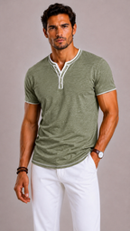 Lunelle | Men's Henley Shirt with Short Sleeves and Button Closure